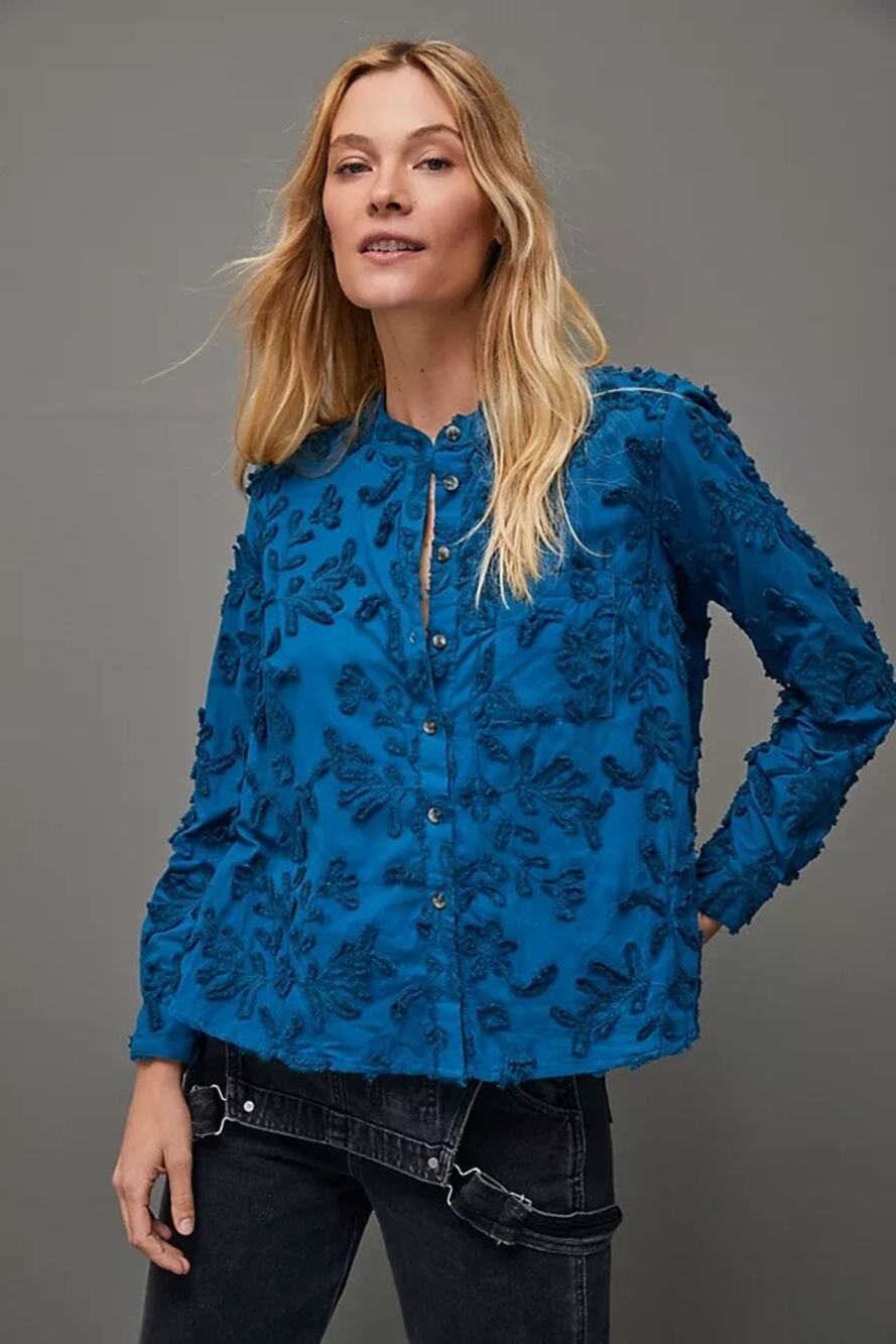 Anthropologie Pilcro The Whitney Textured Trapeze Button Down Blouse XS